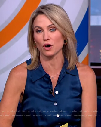 Amy’s blue sleeveless shirtdress on Good Morning America