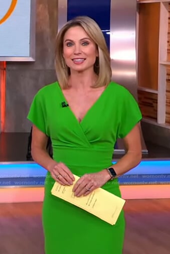 Amy’s green surplice short sleeve dress on Good Morning America