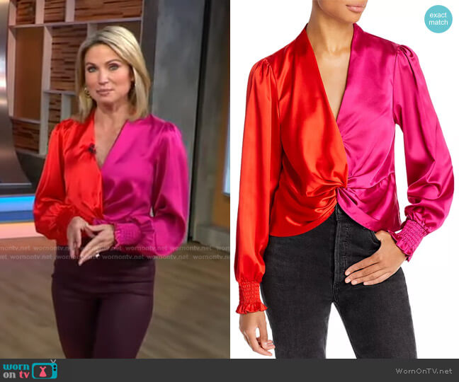 Aqua Color Blocked Twist Front Top worn by Amy Robach on Good Morning America
