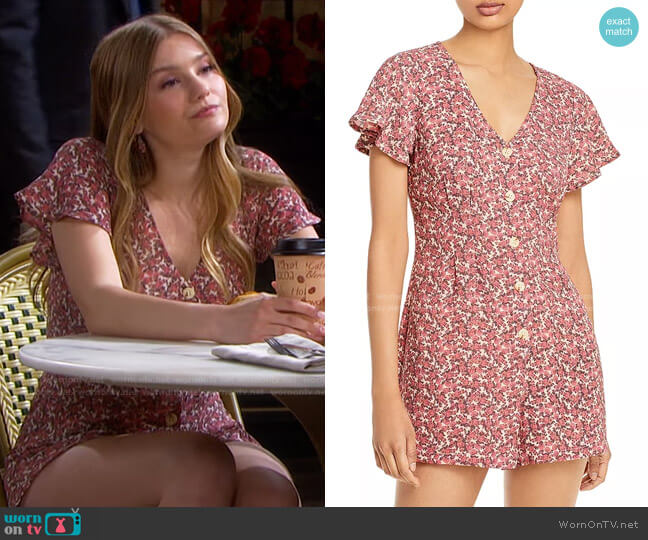 Aqua Floral Button Front Short Sleeve Romper worn by Alice Caroline Horton (Lindsay Arnold) on Days of our Lives