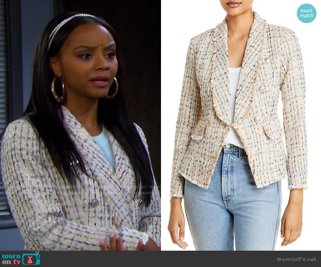 Aqua Tweed Blazer worn by Chanel Dupree (Raven Bowens) on Days of our Lives