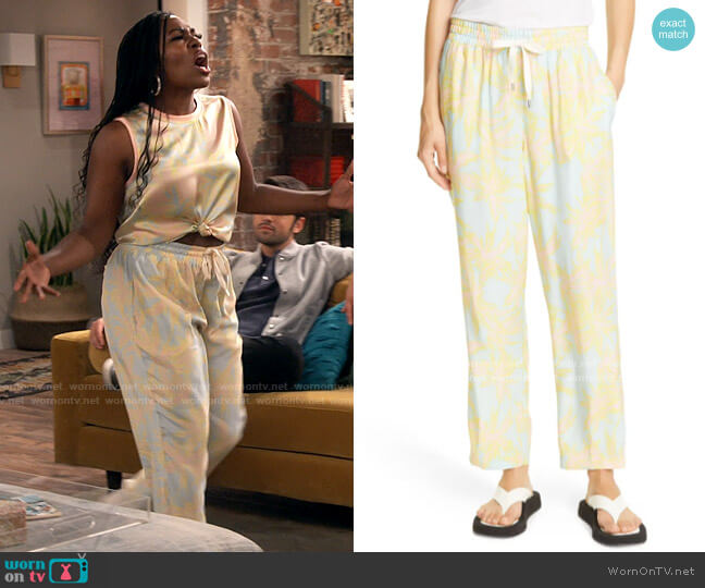 ATM Anthony Thomas Melillo Palm Print Silk Charmeuse Pants worn by Harper (Laci Mosley) on iCarly