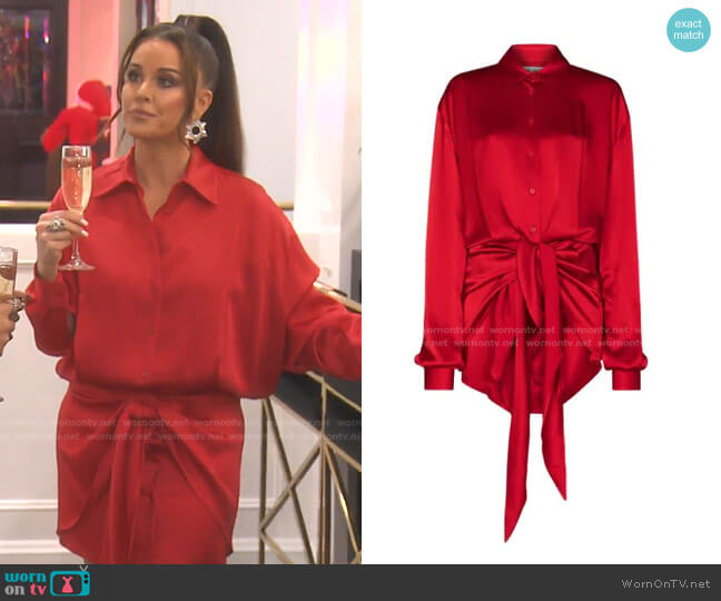 Attico Tie-Front Shirt Dress worn by Kyle Richards on The Real Housewives of Beverly Hills