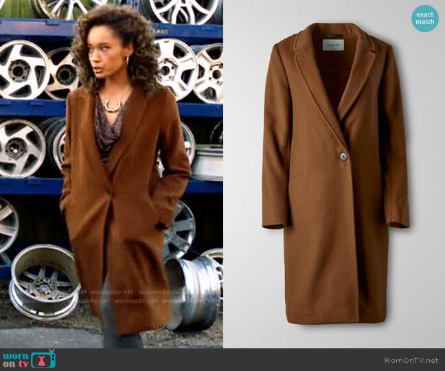 Babaton Stedman Coat in Rich Camel worn by Astra Logue (Olivia Swann) on Legends of Tomorrow