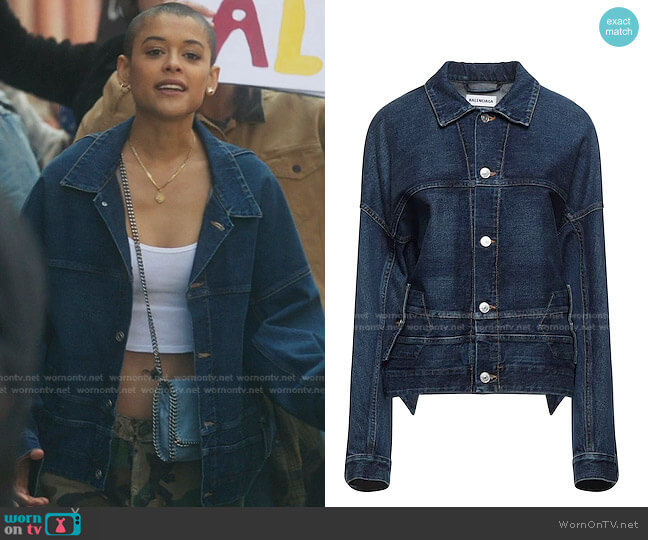 Balenciaga Oversized Denim Jacket worn by Julien Calloway (Jordan Alexander) on Gossip Girl