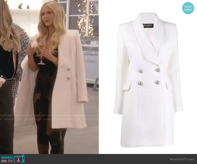 Balmain Double Breasted Long Line Jacket worn by Dorit Kemsley on The Real Housewives of Beverly Hills