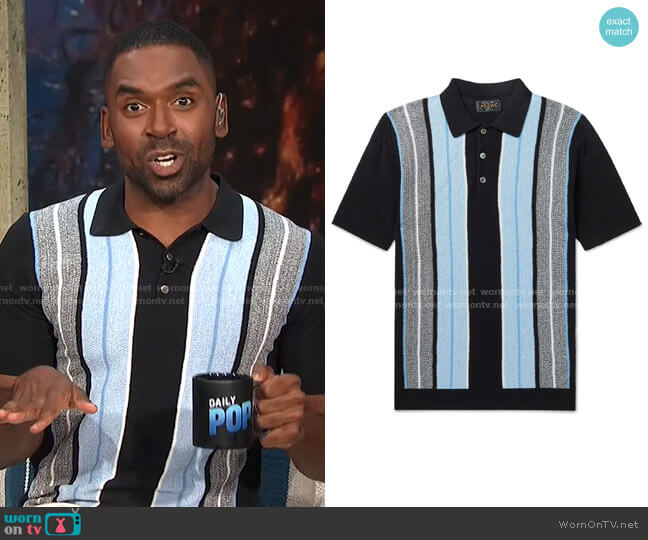 Beams Plus Knit Polo Stripe Shirt worn by Justin Sylvester on E! News