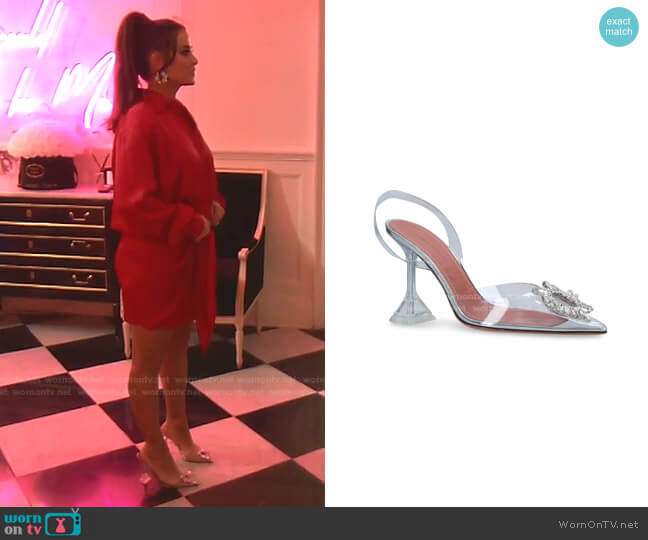 Amina Muaddi Begum Glass Slingback Pumps worn by Kyle Richards on The Real Housewives of Beverly Hills
