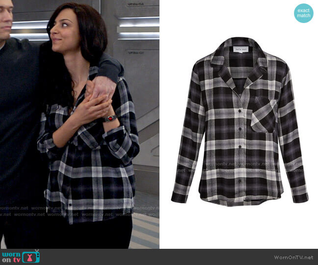 Bella Dahl Black Plaid Button Down worn by Zari Tomaz (Tala Ashe) on Legends of Tomorrow