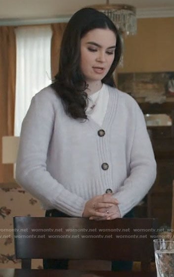 Bella’s lilac v-neck cardigan on The Republic of Sarah