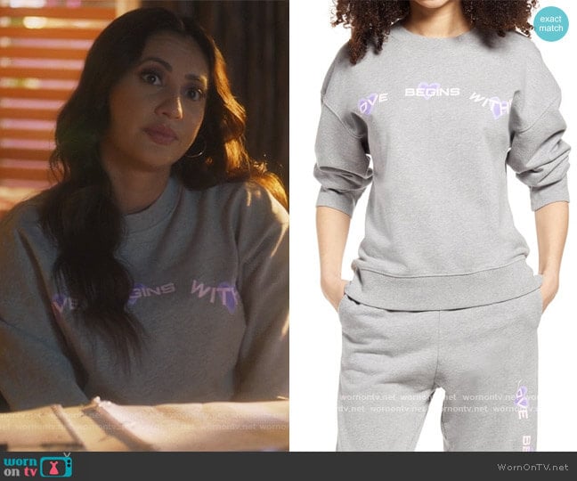 BP. Love Begins Sweatshirt worn by Ana Torres (Francia Raisa) on Grown-ish