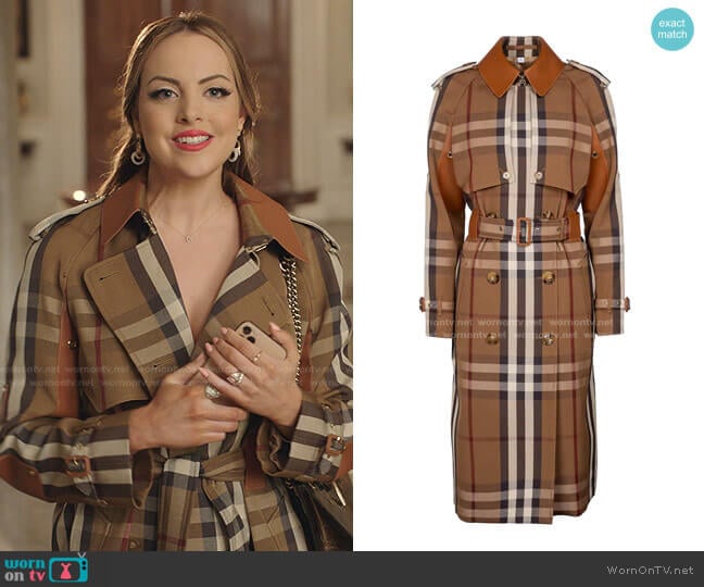 Burberry Belted Check Trench Coat worn by Fallon Carrington (Elizabeth Gillies) on Dynasty