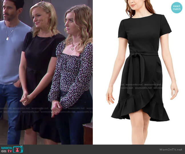 Calvin Klein Ruffle Hem Belted Dress worn by Belle Brady (Martha Madison) on Days of our Lives