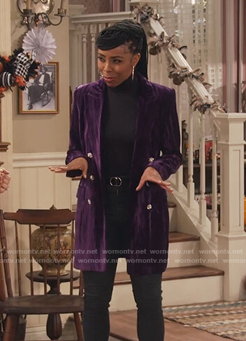 Candy’s purple velvet double breasted blazer on Family Reunion