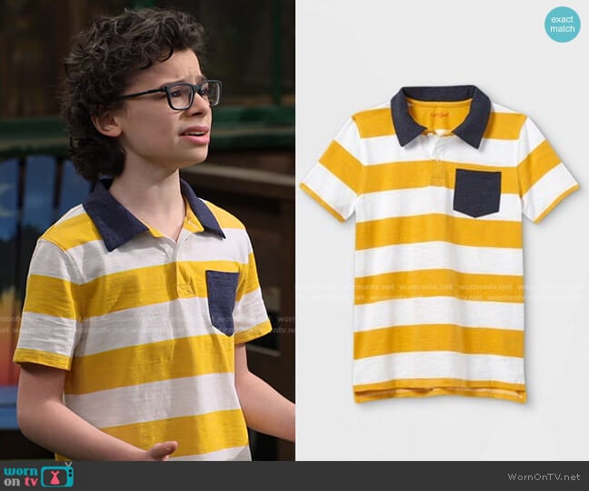 Cat & Jack Short Sleeve Striped Knit Polo Shirt worn by Matteo Silva (Raphael Alejandro) on Bunkd