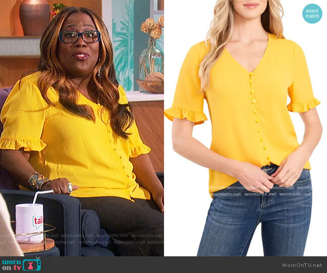 Cece Ruffle Sleeve Crepe Blouse worn by Sheryl Underwood on The Talk