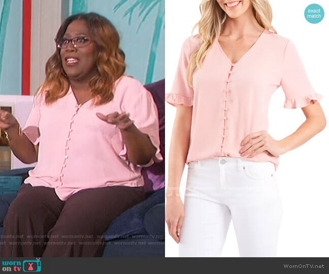 Cece Ruffle Sleeve Crepe Blouse worn by Sheryl Underwood on The Talk