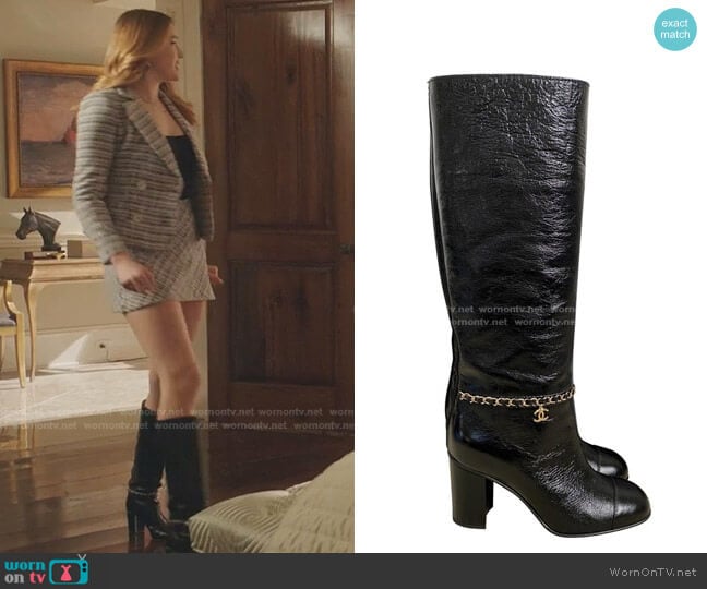 Chanel Calfskin with Chain High Boots worn by Kirby Anders (Maddison Brown) on Dynasty