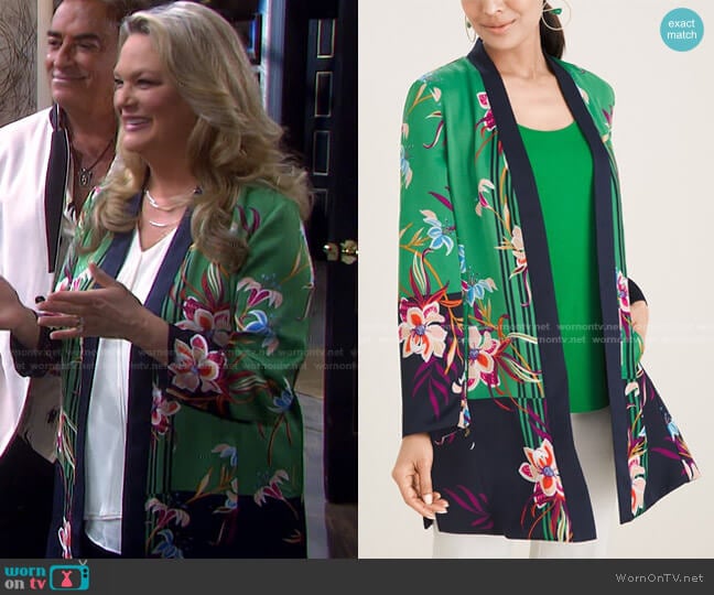 Chicos Reversible Floral To Solid Open-Front Jacket worn by Anna DiMera (Leann Hunley) on Days of our Lives