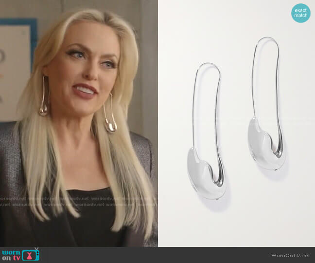 Chloe Trudie Silver-Tone Earrings worn by Alexis Carrington (Elaine Hendrix) on Dynasty