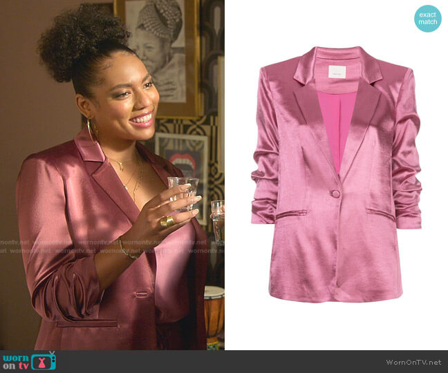 Cinq a Sept Kylie Ruched Hammered-satin Blazer