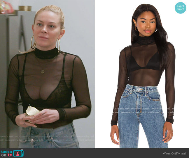 Cinq a Sept Mesh Turtleneck Top worn by Leah McSweeney on The Real Housewives of New York City