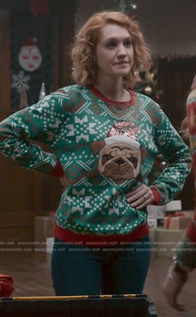 Corinne’s Christmas pug sweater on The Republic of Sarah