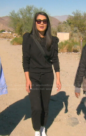 Crystal’s black embellished puff sleeve sweatshirt on The Real Housewives of Beverly Hills
