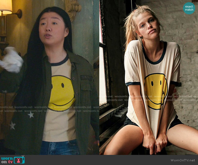 Daydreamer x Free People Classic Smiley Ringer Tee in Sand worn by Alice Kwan (Sherry Cola) on Good Trouble
