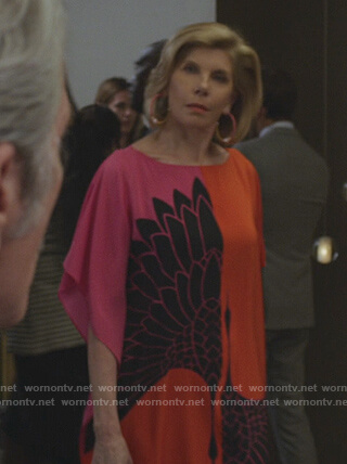 Diane’s colorblock crane print dress on The Good Fight