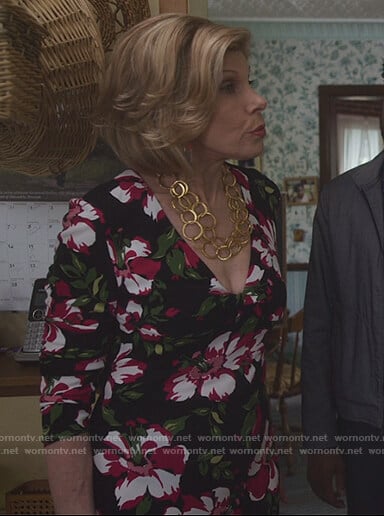 Diane’s black floral print dress on The Good Fight