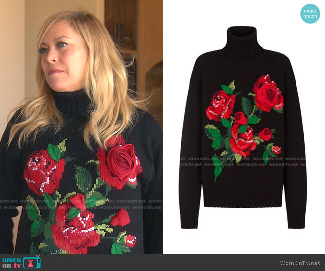Dolce & Gabbana 3D Rose-Intarsia Roll-Neck Jumper worn by Sutton Stracke on The Real Housewives of Beverly Hills