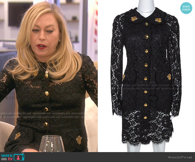 Dolce & Gabbana Black Floral Lace Bee Appliqued Shift Dress worn by Sutton Stracke on The Real Housewives of Beverly Hills