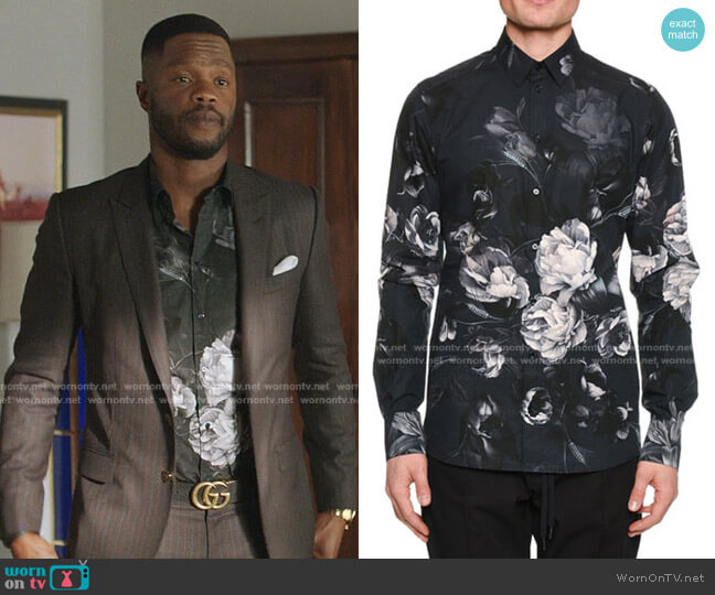 Dolce & Gabbana Button-Down Long-Sleeve Floral-Print Shirt worn by Jeff Colby (Sam Adegoke) on Dynasty