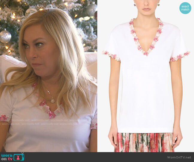 Dolce & Gabbana Floral Appliqué T-shirt worn by Sutton Stracke on The Real Housewives of Beverly Hills