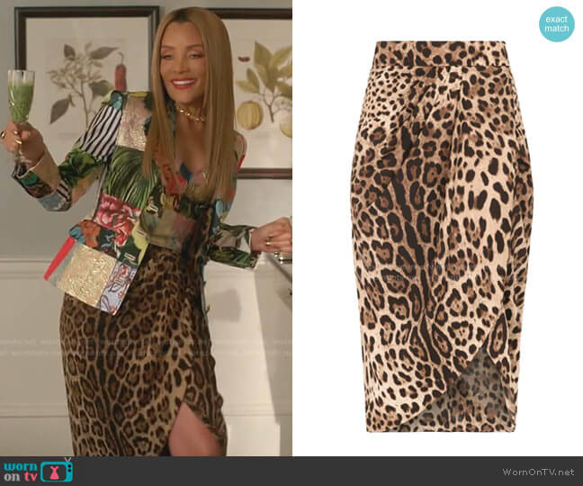 Dolce & Gabbana Leopard-Print Wrap Skirt worn by Dominique Deveraux (Michael Michele) on Dynasty