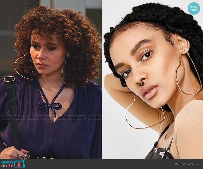 Dolls Kill Big Hearted Hoop Earrings worn by Jade (Talia Jackson) on Family Reunion