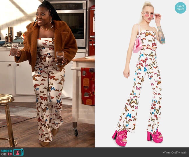 Wings Of Change Butterfly Print Flares from Dolls Kill worn by Harper (Laci Mosley) on iCarly