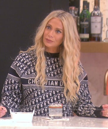 Dorit’s navy Christian Dior print sweater on The Real Housewives of Beverly Hills