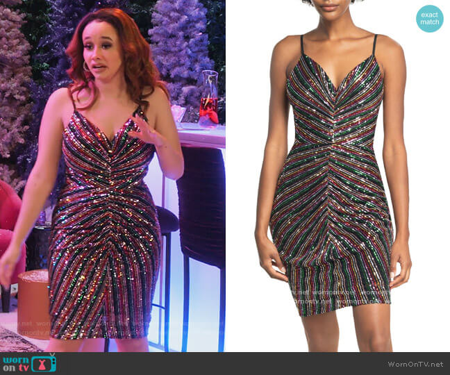 Dress the Population Viviane Sequin Ruched Minidress worn by Jade (Talia Jackson) on Family Reunion