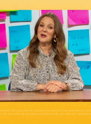 Drews floral print tie neck blouse on The Drew Barrymore Show