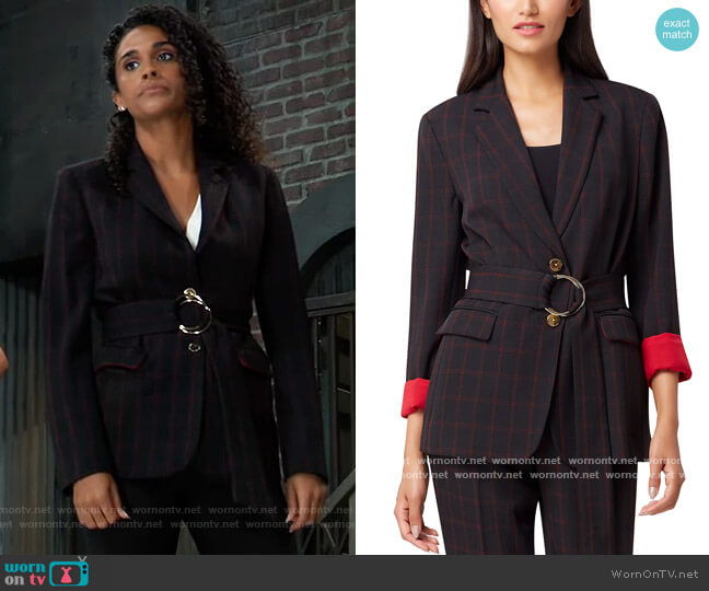 Tahari ASL Plaid Belted Blazer worn by Jordan Ashford (Briana Nicole Henry) on General Hospital