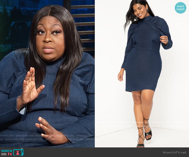 Eloquii Gathered Sleeve Denim Dress worn by Loni Love on E! News