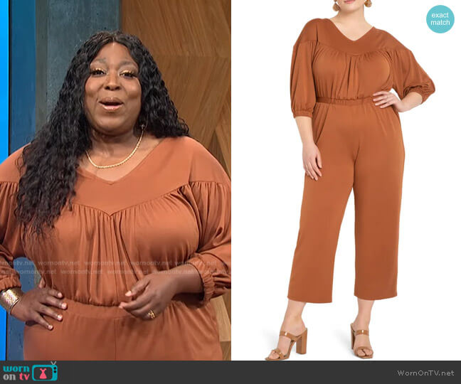 Eloquii Gathered Yoke Piqué Jumpsuit worn by Loni Love on E! News