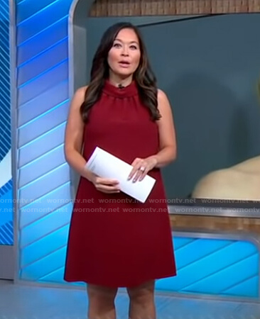 Eva’s burgundy sleeveless maternity dress on Good Morning America