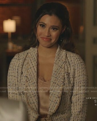 Eva’s white tweed blazer on Dynasty
