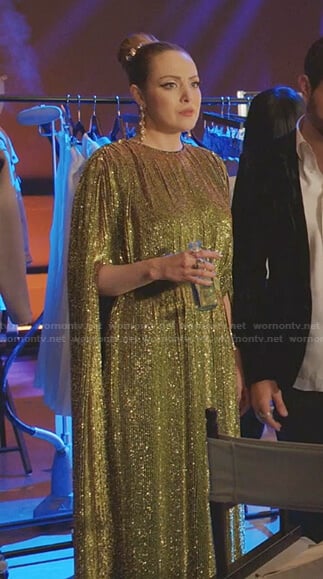 Fallon’s green sequin cape gown on Dynasty