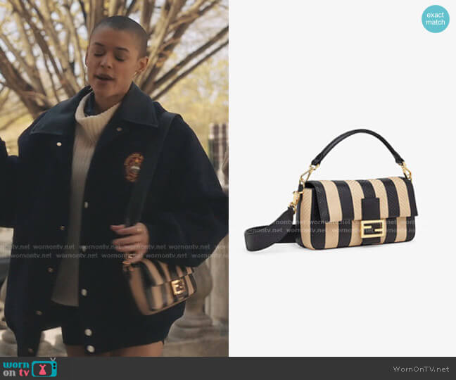Fendi Python Leather Baguette Bag with Beige Inlaid Striped Pequin Motif worn by Julien Calloway (Jordan Alexander) on Gossip Girl