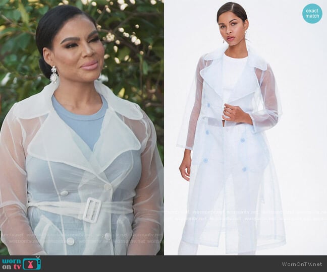 Forever 21 Belted Organza Trench Coat worn by Mia Thornton on The Real Housewives of Potomac