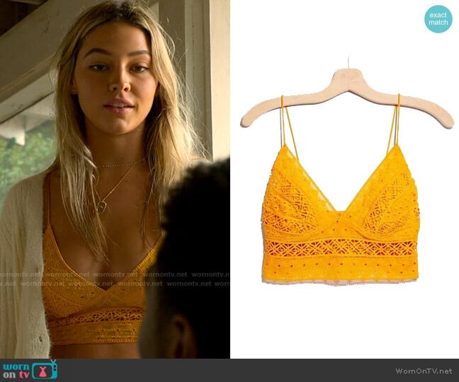 Free People Carina Bralette in Mango worn by Sarah Cameron (Madelyn Cline) on Outer Banks